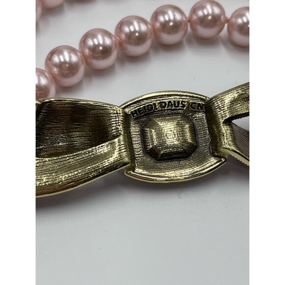 Heidi Daus "Beaux Arts" Pink Pave Crystal Bow Pearl Beaded Two Strand Necklace - Picture 15 of 15